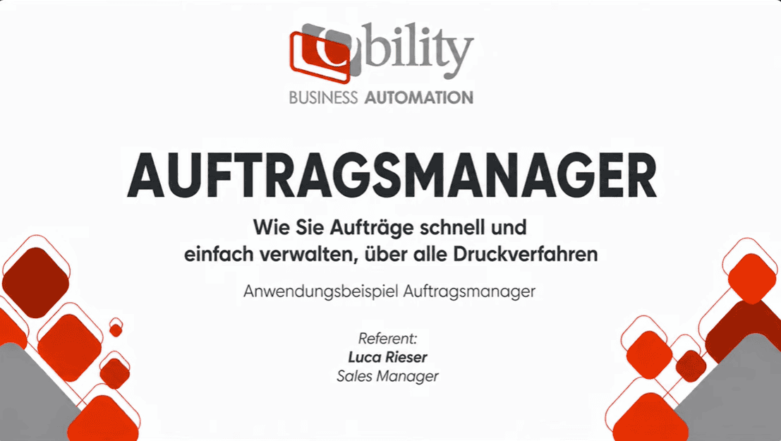 Auftragsmanager in Obility Screen Video komplexe Drucksachen kalkulieren